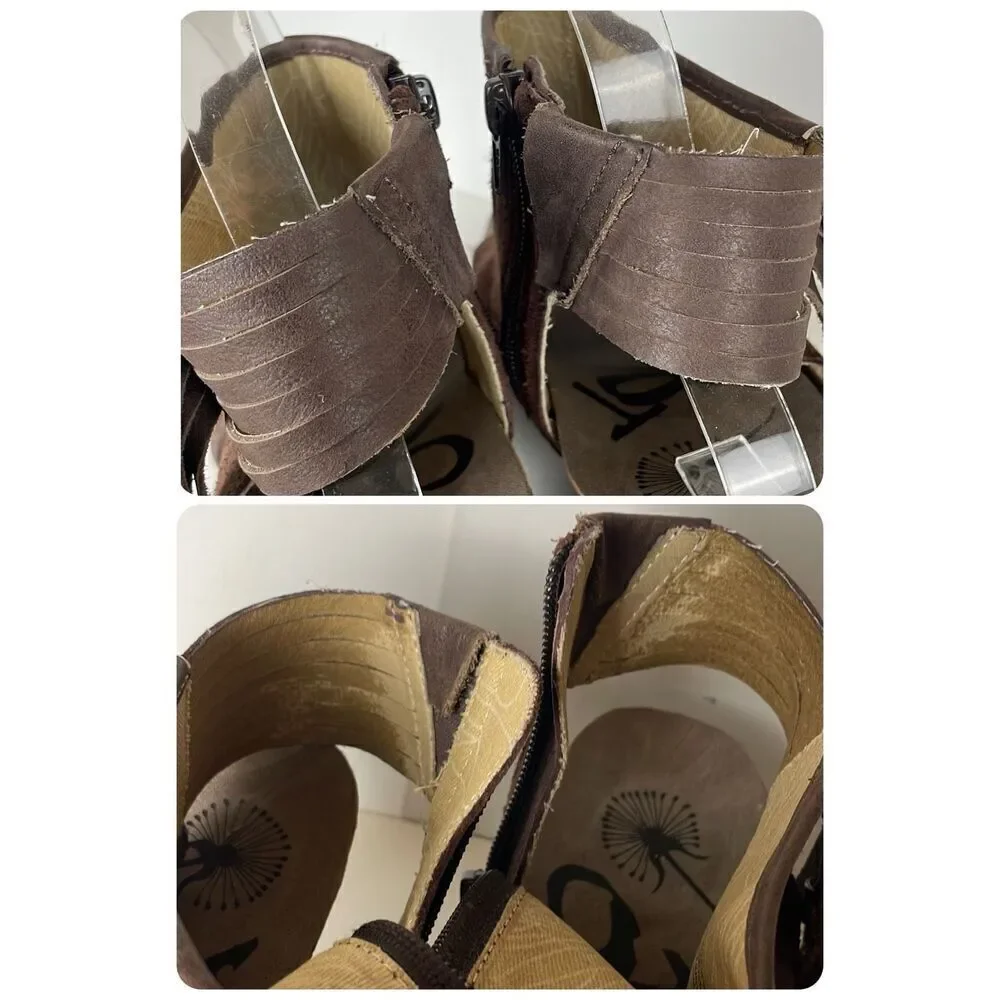 OTBT Free Spirit Chocolate Brown Suede Fringe Trim Slingback Sandals 9